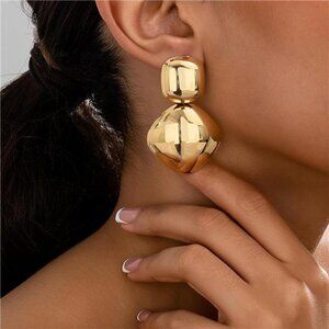 Large Geometric Earrings | Minimalist Block Statement Hoops